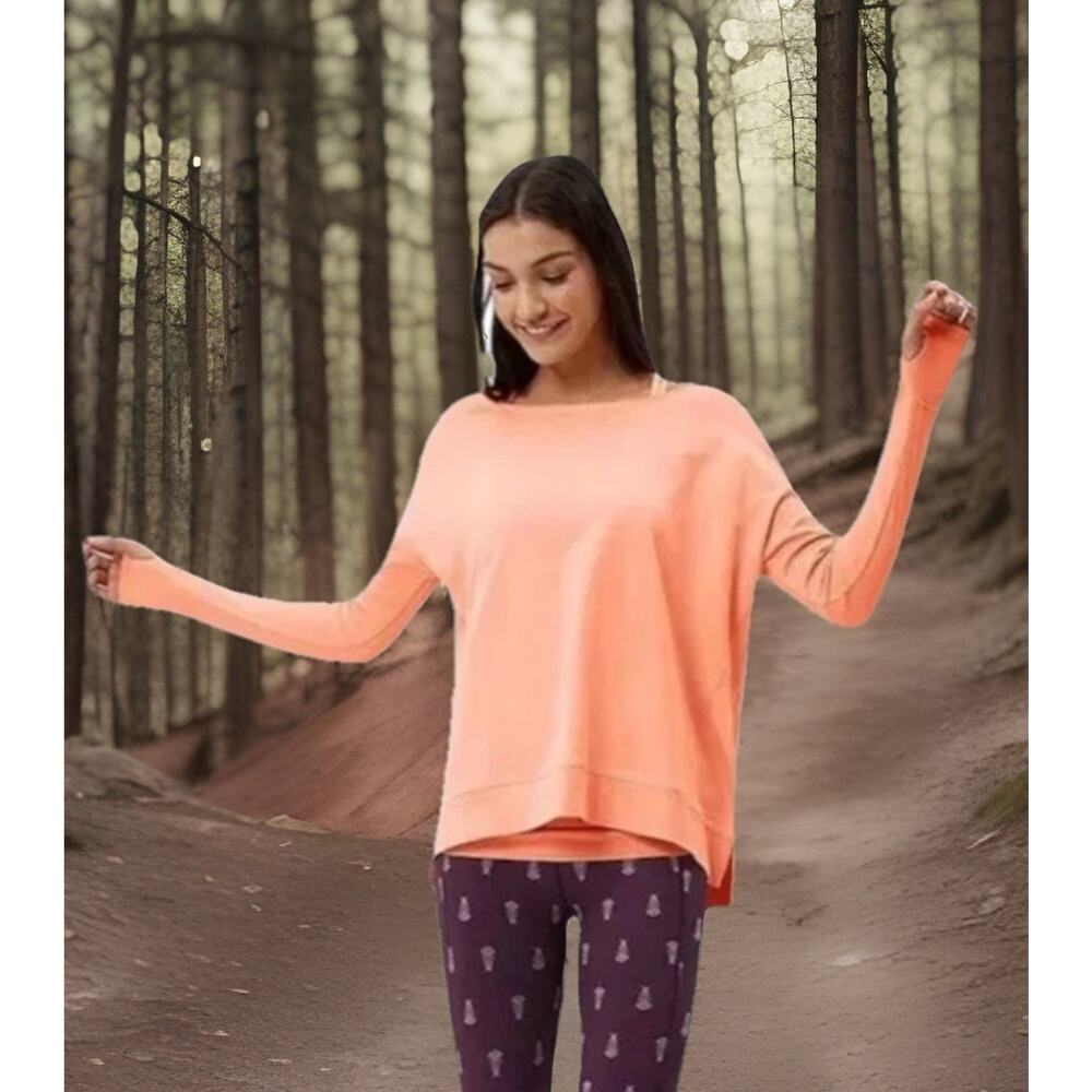 Sweaty Betty Crop Sweatshirt ORANGE Sz L/12 Coral Cotton Soft Cozy Active Gym - Picture 2 of 10